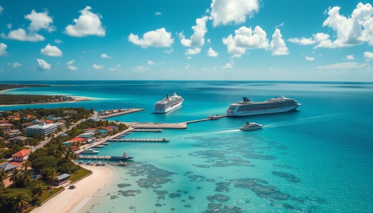 A stunning aerial view of the port at George Town Grand Cayman The crystal clear turquoise waters